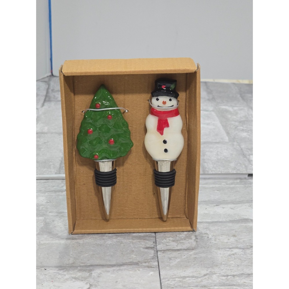 Lot Of 2 Christmas Wine Bottle Stoppers Christmas Tree And Snowman New‎